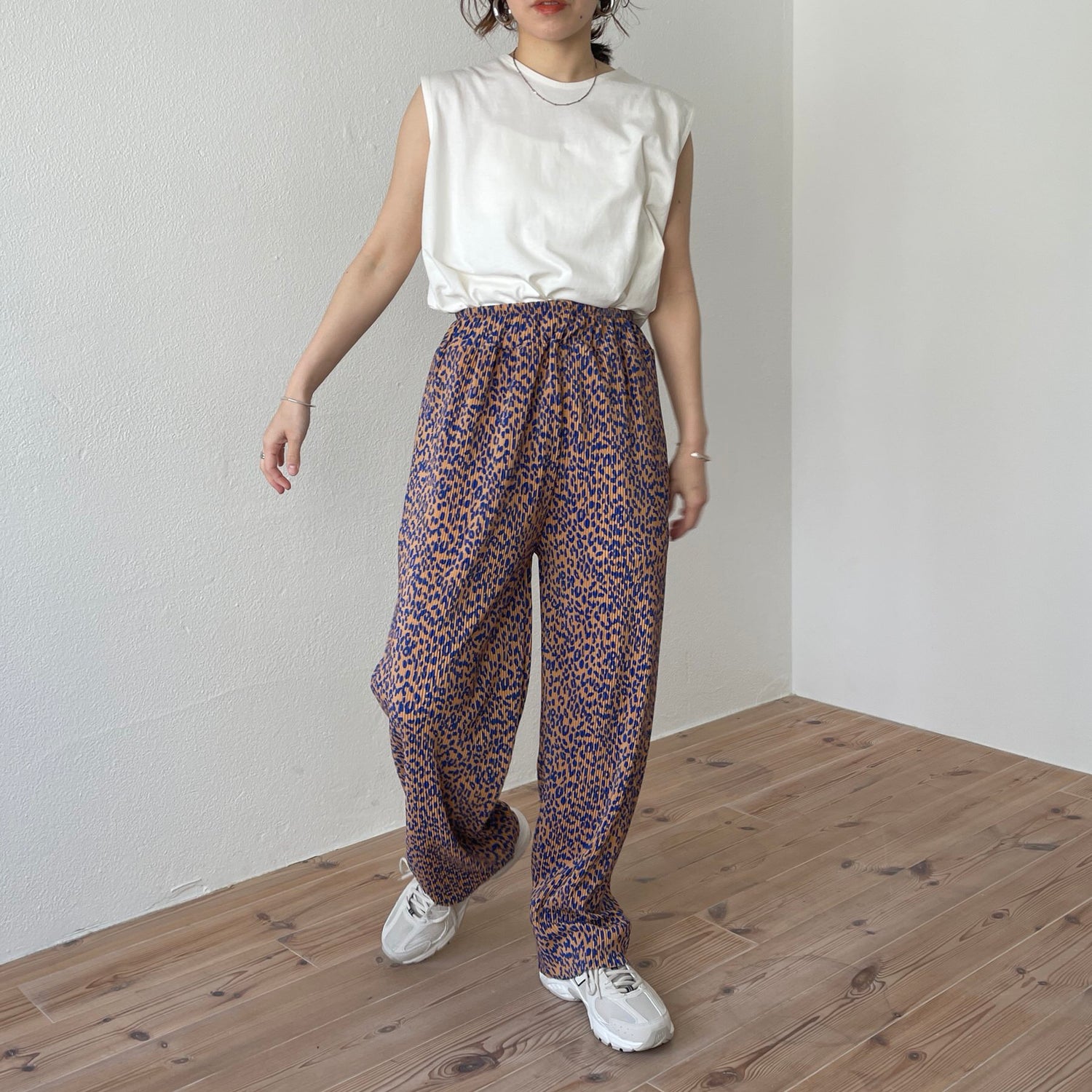 "osaka" leopard pleats pants / blue