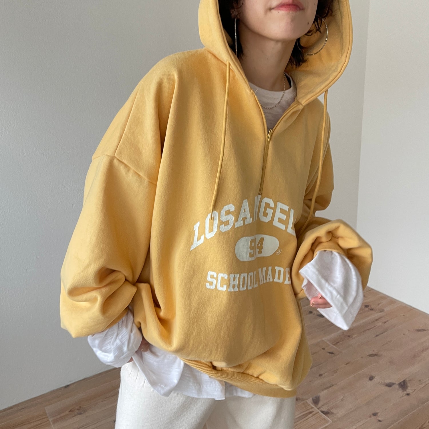 half zip loose hoodie / yellow