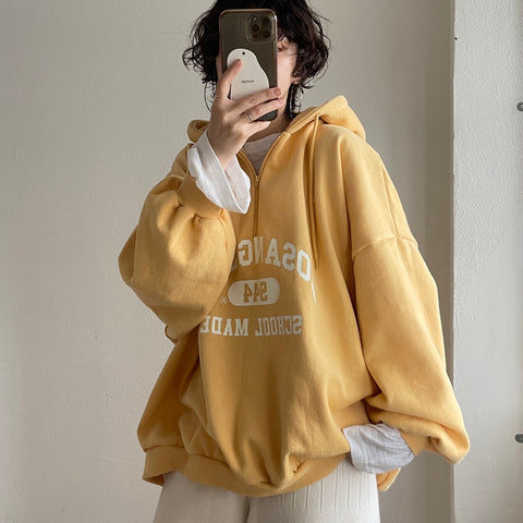 half zip loose hoodie / yellow