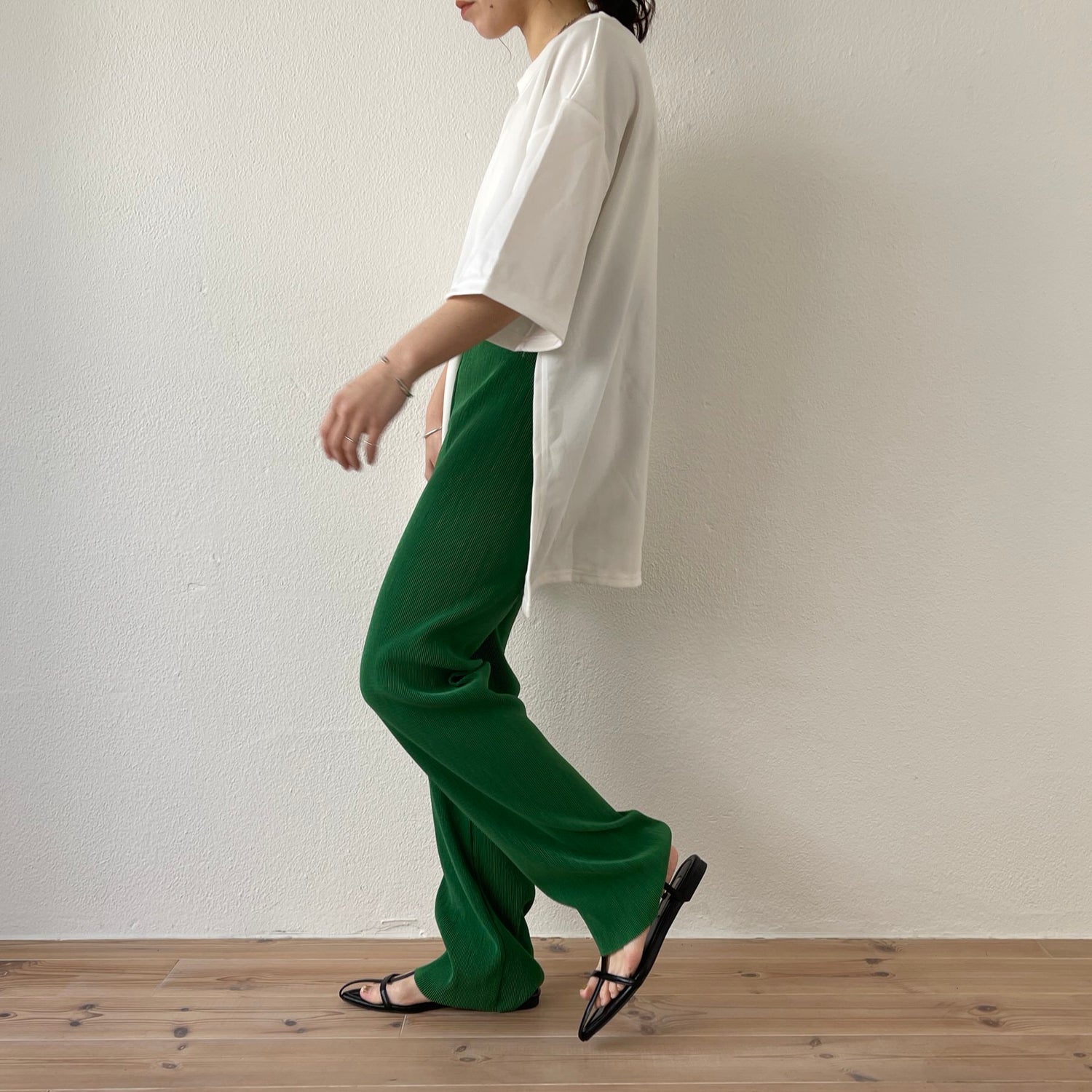 daily daily super stretch pleats pants / green