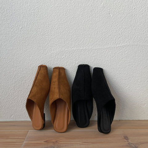 square toe suede flat shoes / black