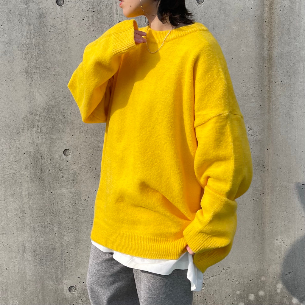 over size loose knit / yellow （オーバーサイズルーズニット