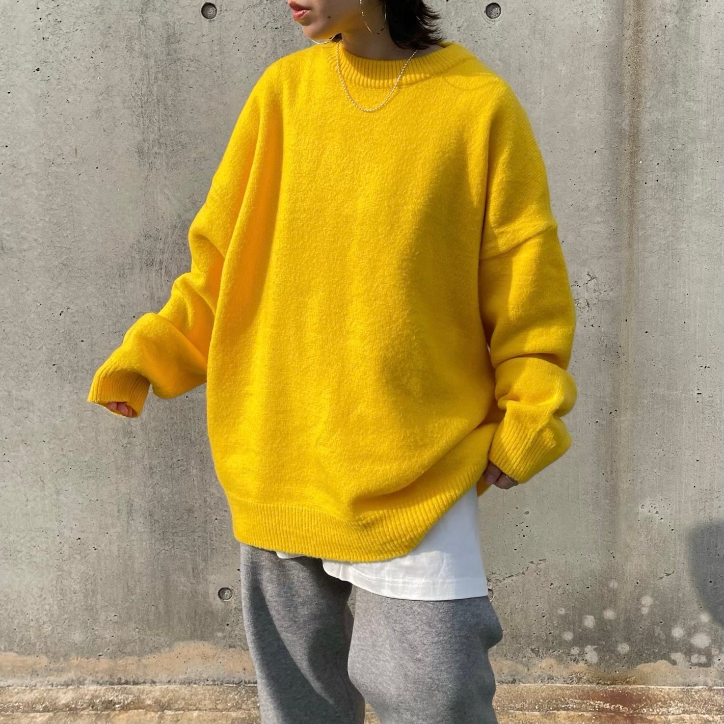 over size loose knit / yellow （オーバーサイズルーズニット