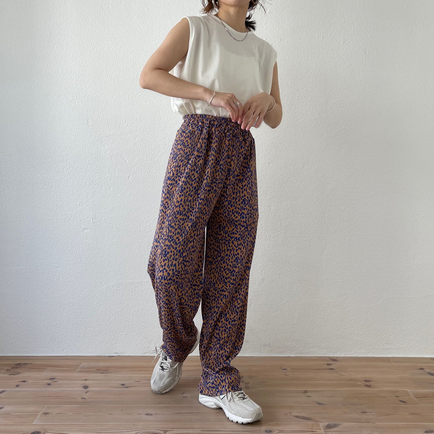 "osaka" leopard pleats pants / blue