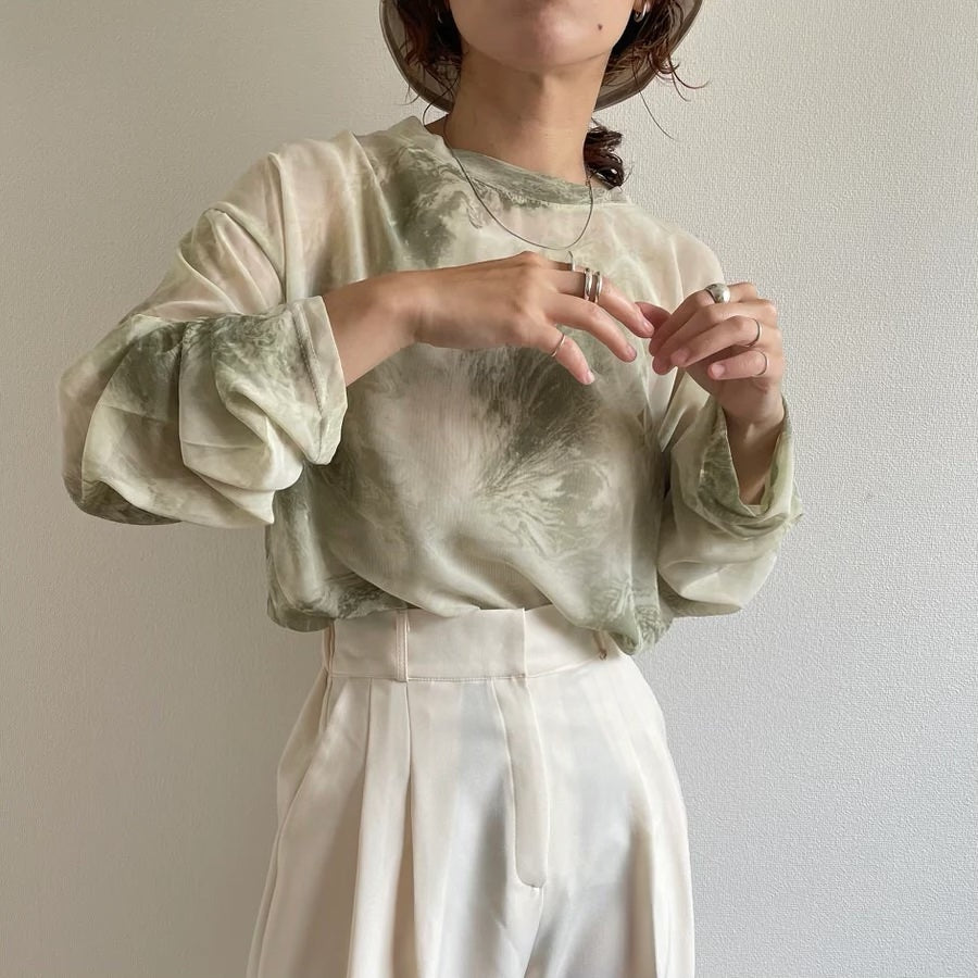 see through marble blouse / mint