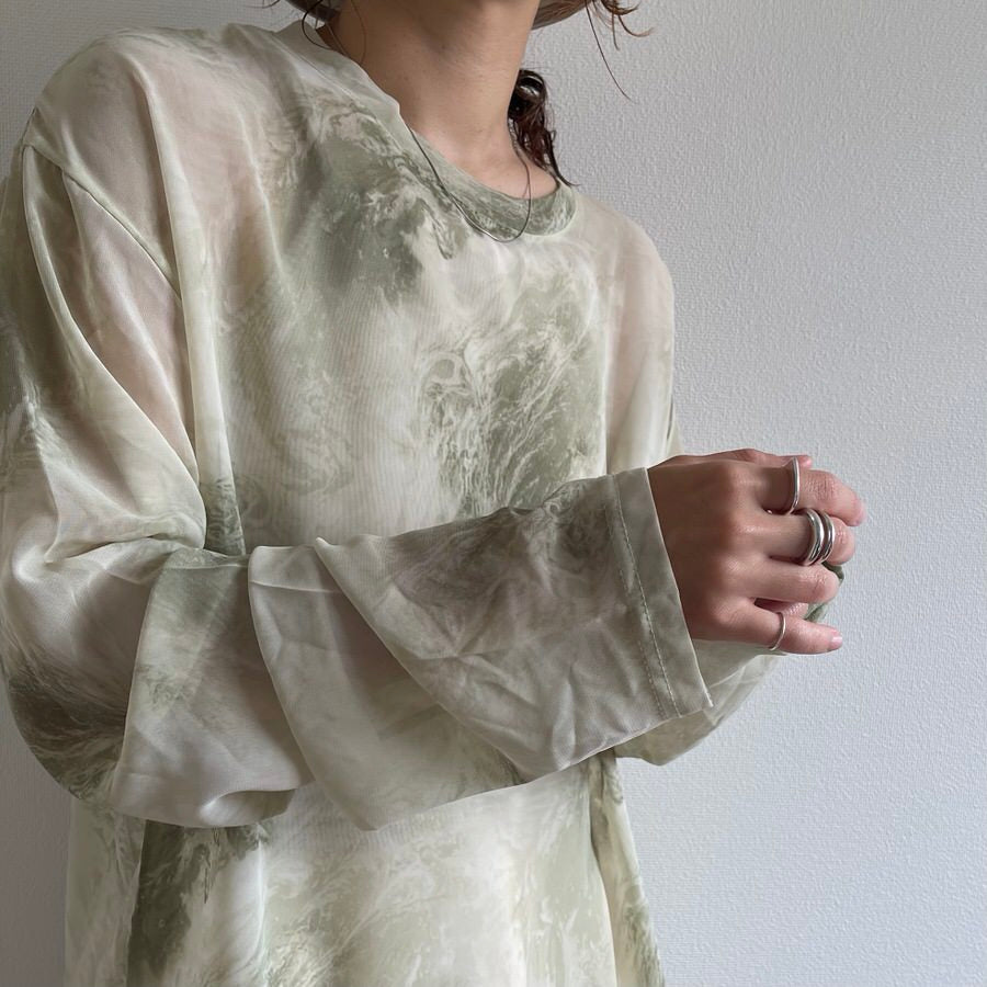 see through marble blouse / mint