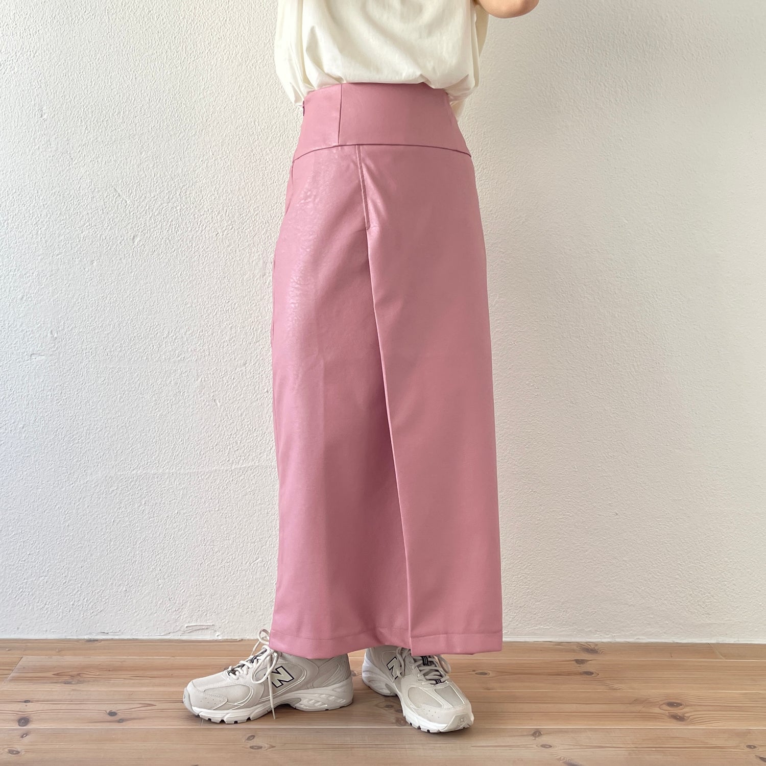 eco leather wrap skirt / pink