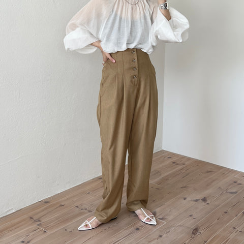 front button double tuck pants / brown
