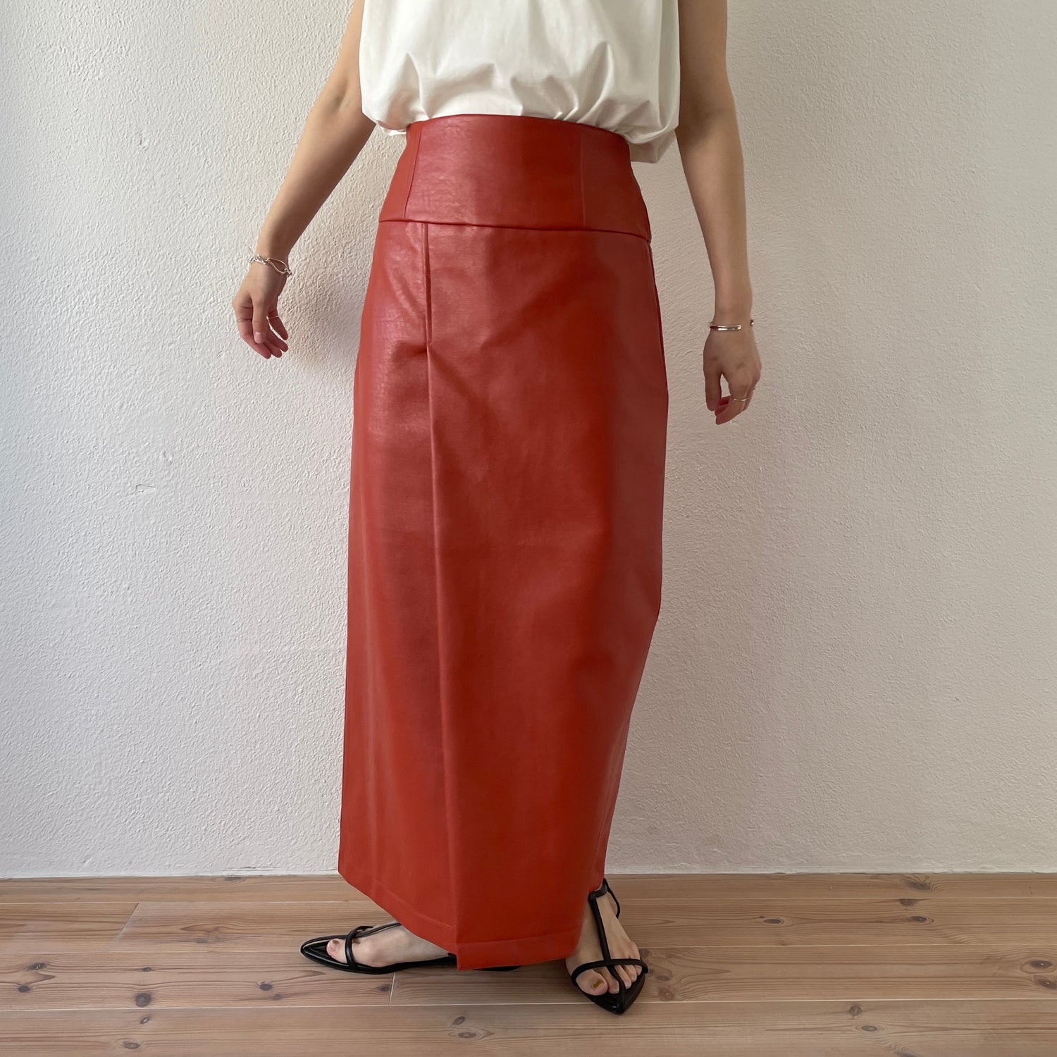 eco leather wrap skirt / orange （エコレザーラップスカート
