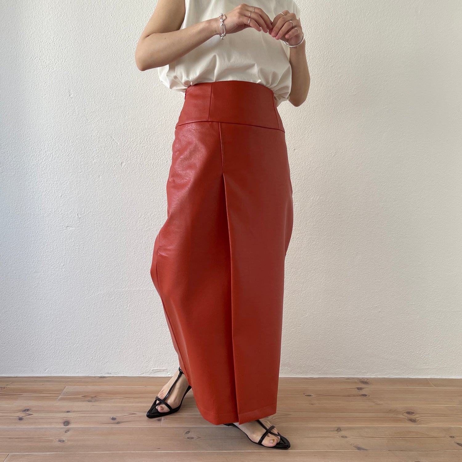 eco leather wrap skirt / orange （エコレザーラップスカート
