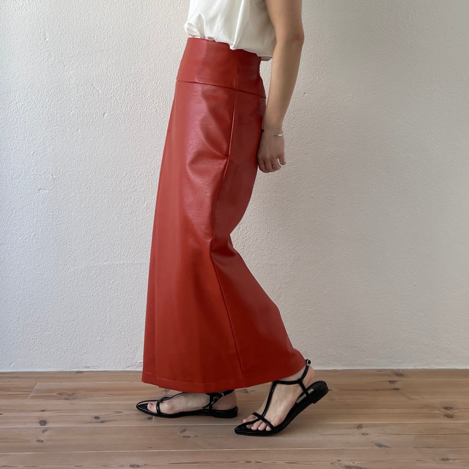 eco leather wrap skirt / orange