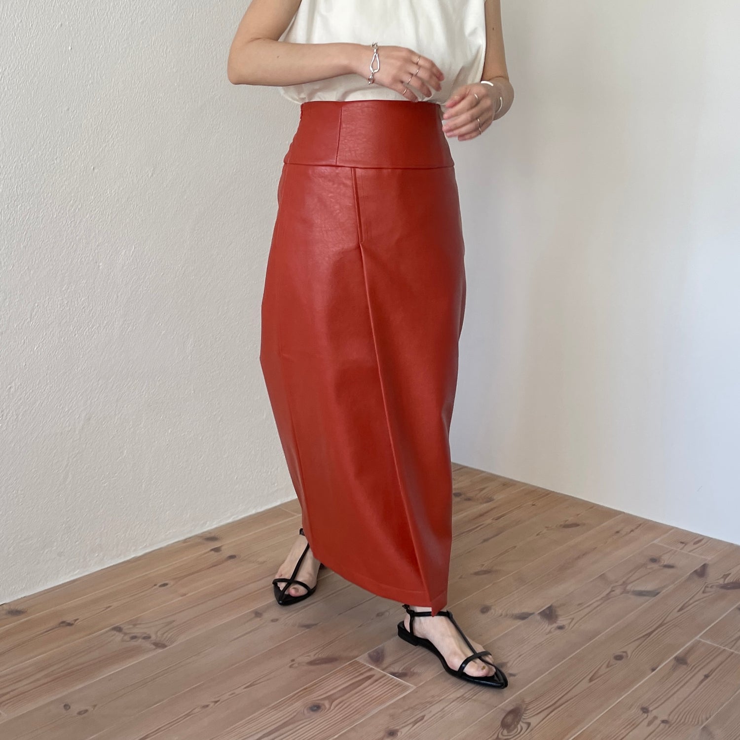 eco leather wrap skirt / orange （エコレザーラップスカート ...