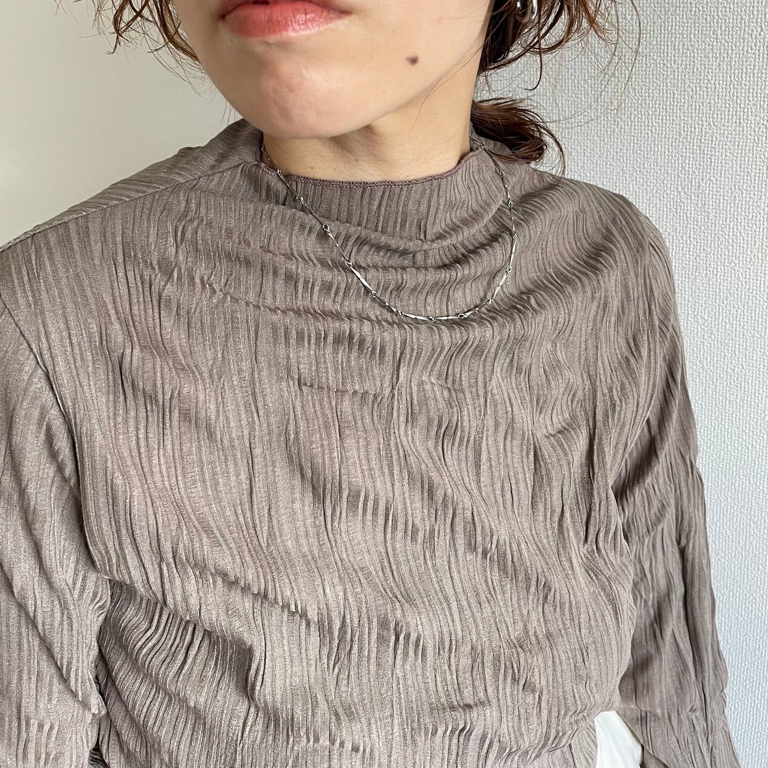 【SAMPLE】petit high neck wave knit tops / charcoal