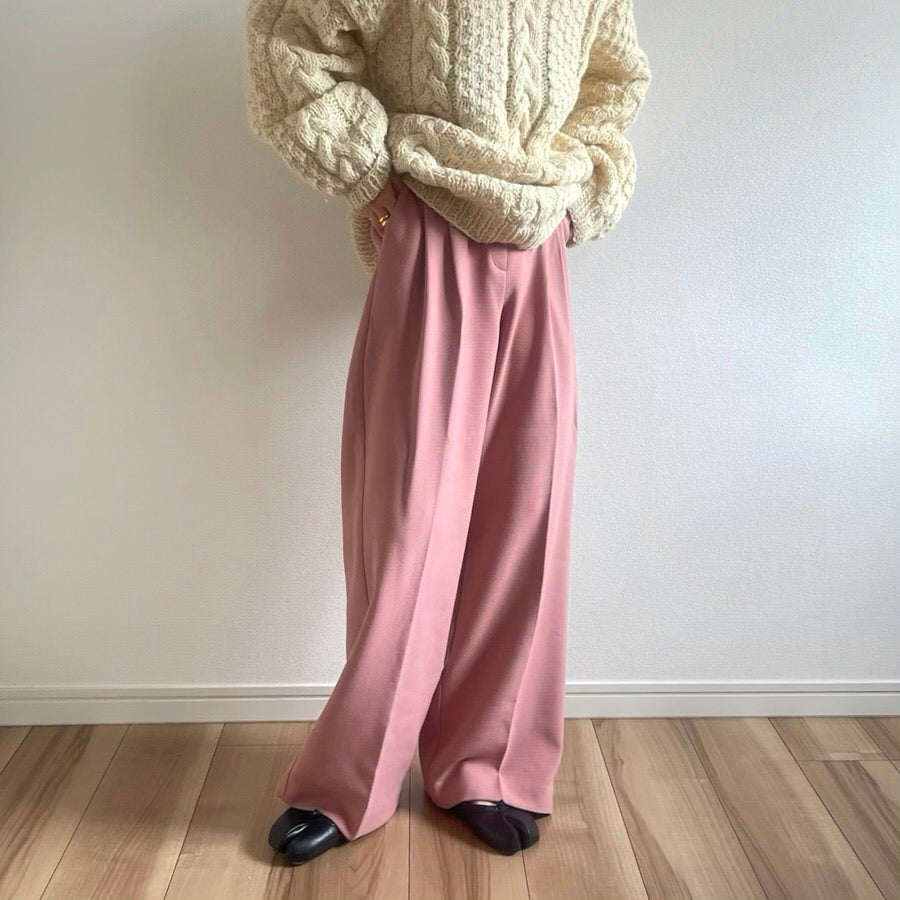 high waist tuck wide pants / pink （ハイウエストタックワイドワイド 