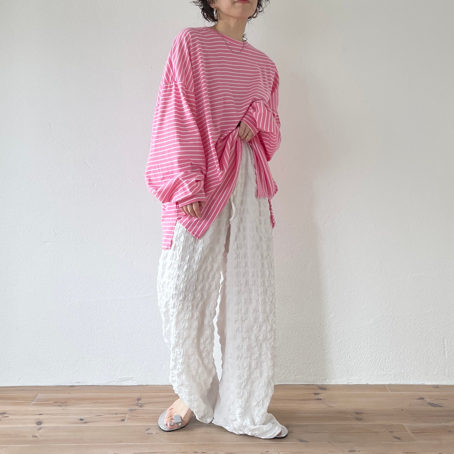 loose silhouette relax border tee / pink