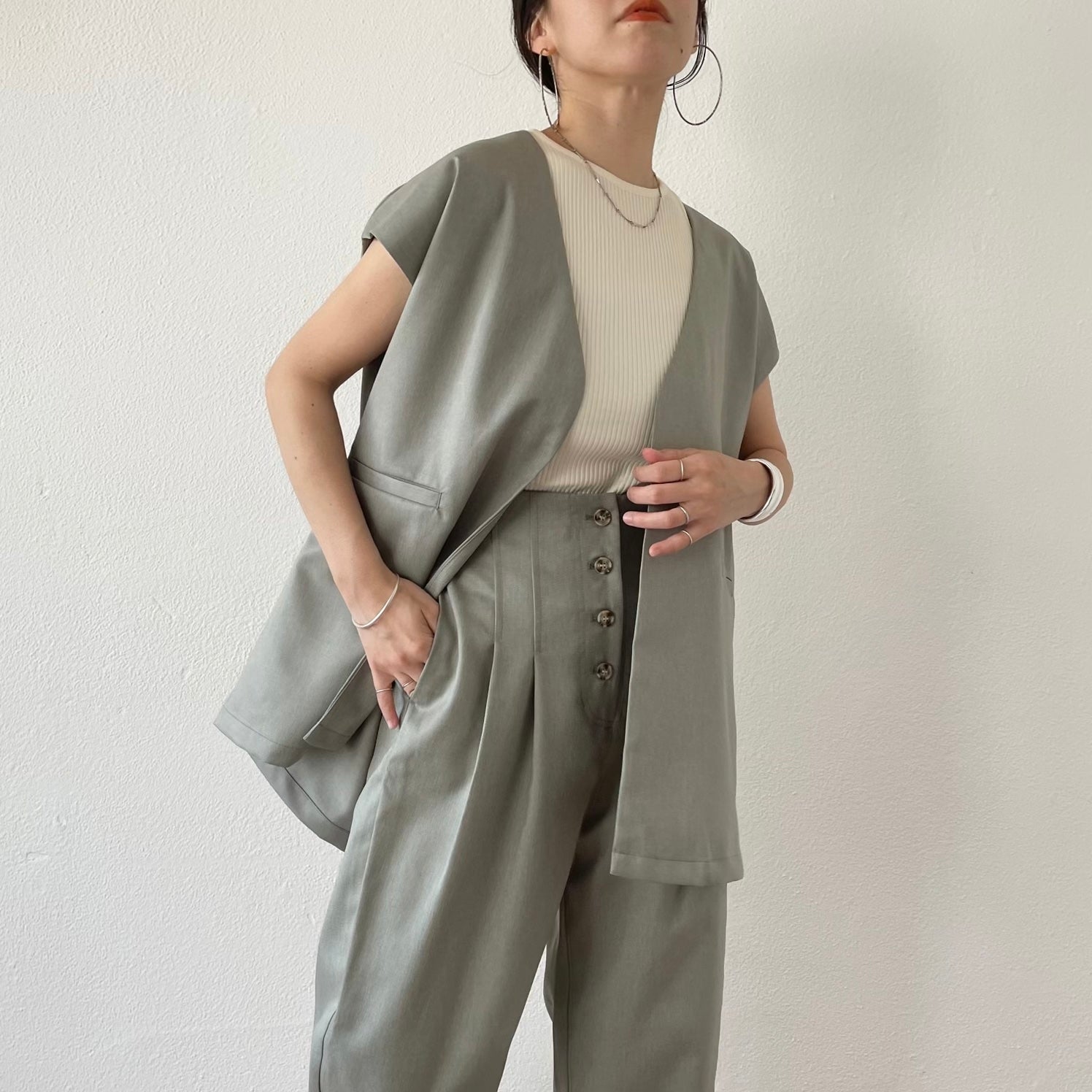 front button double tuck pants / mint