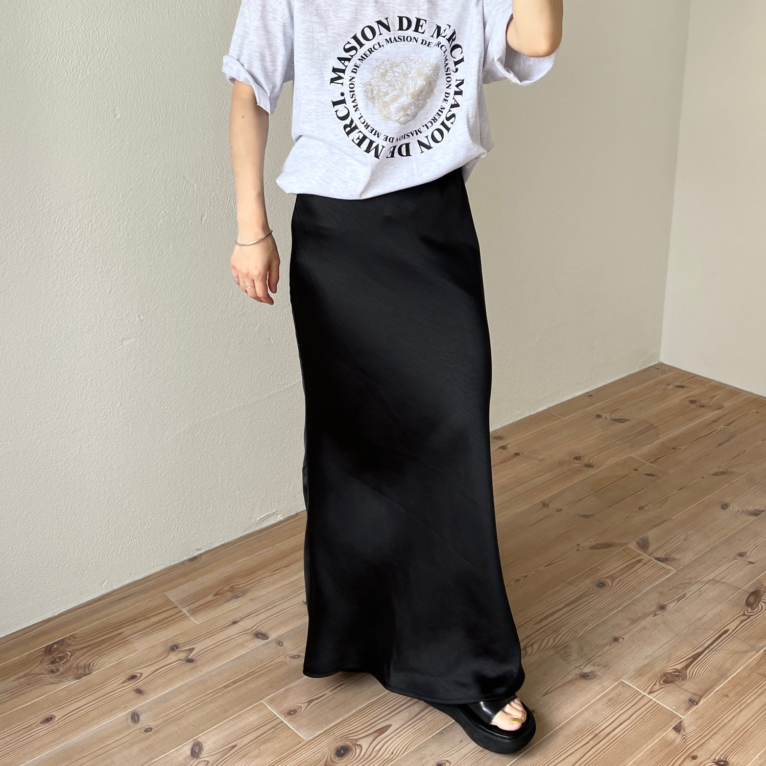 style up relax satin mermaid skirt / black[ long ] （スタイル