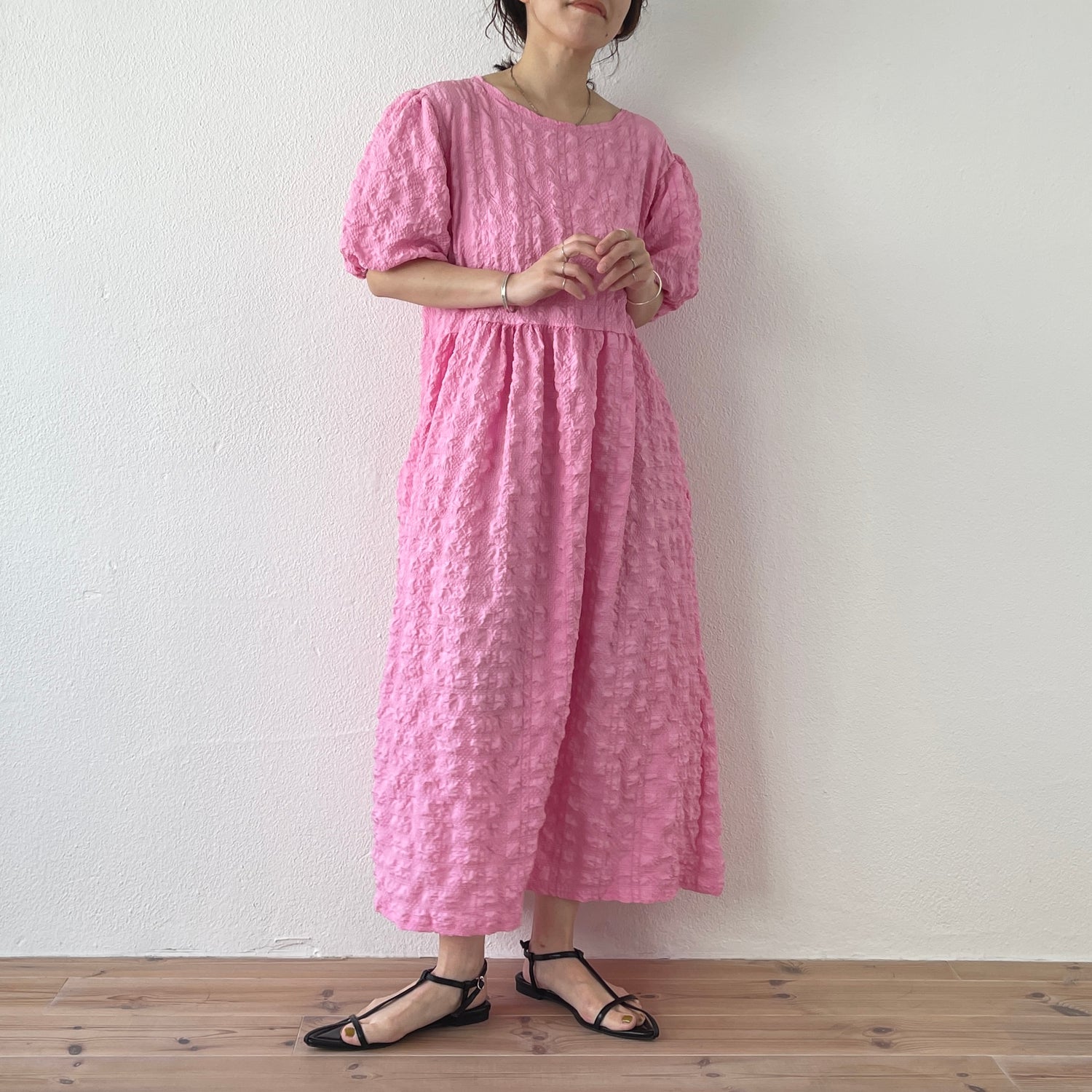 non non iron puff one piece / pink （ノンノンアイロンパフ 