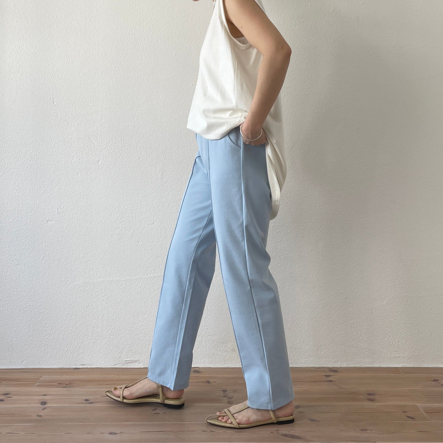 【SAMPLE】center line relax sweat pants / sky blue