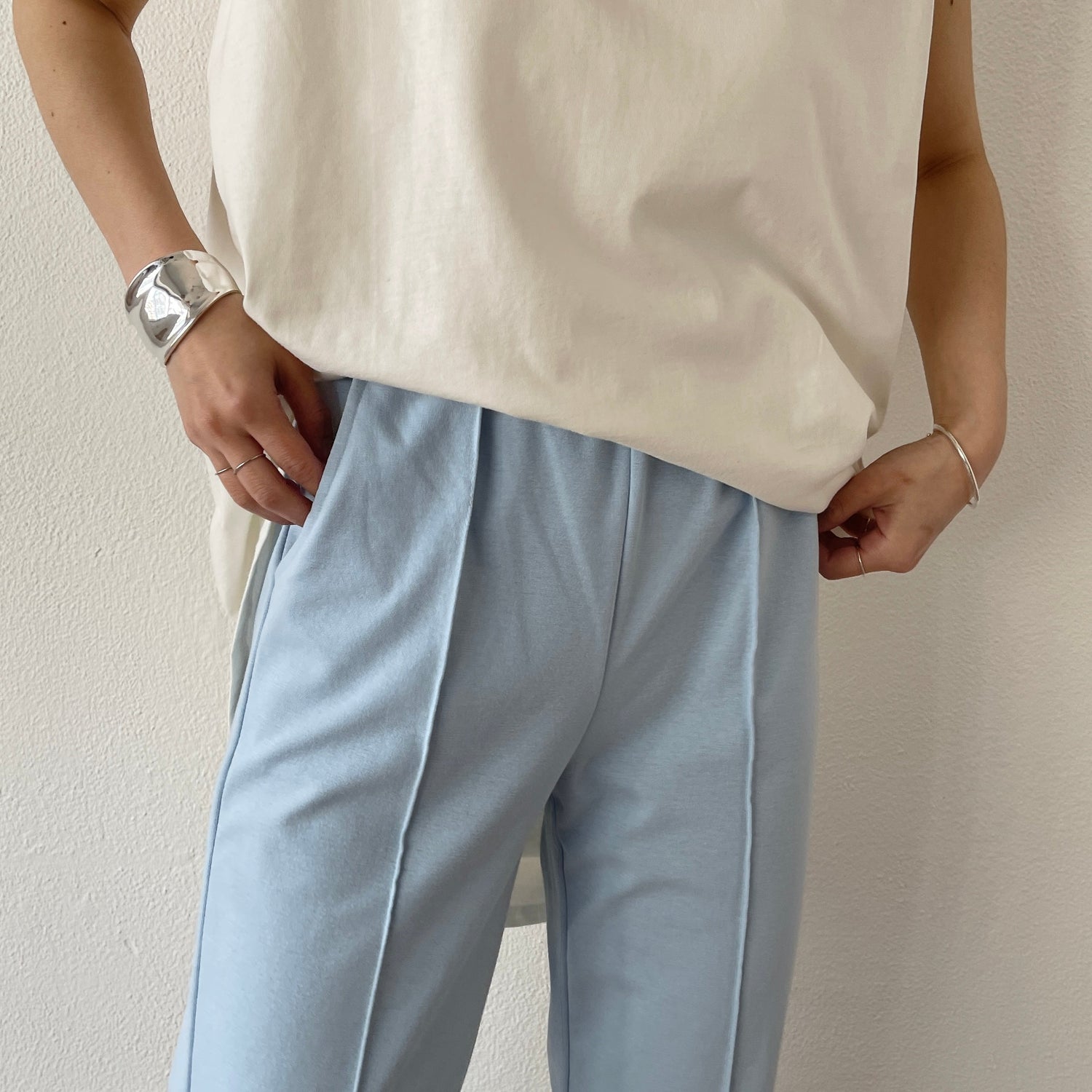 【SAMPLE】center line relax sweat pants / sky blue