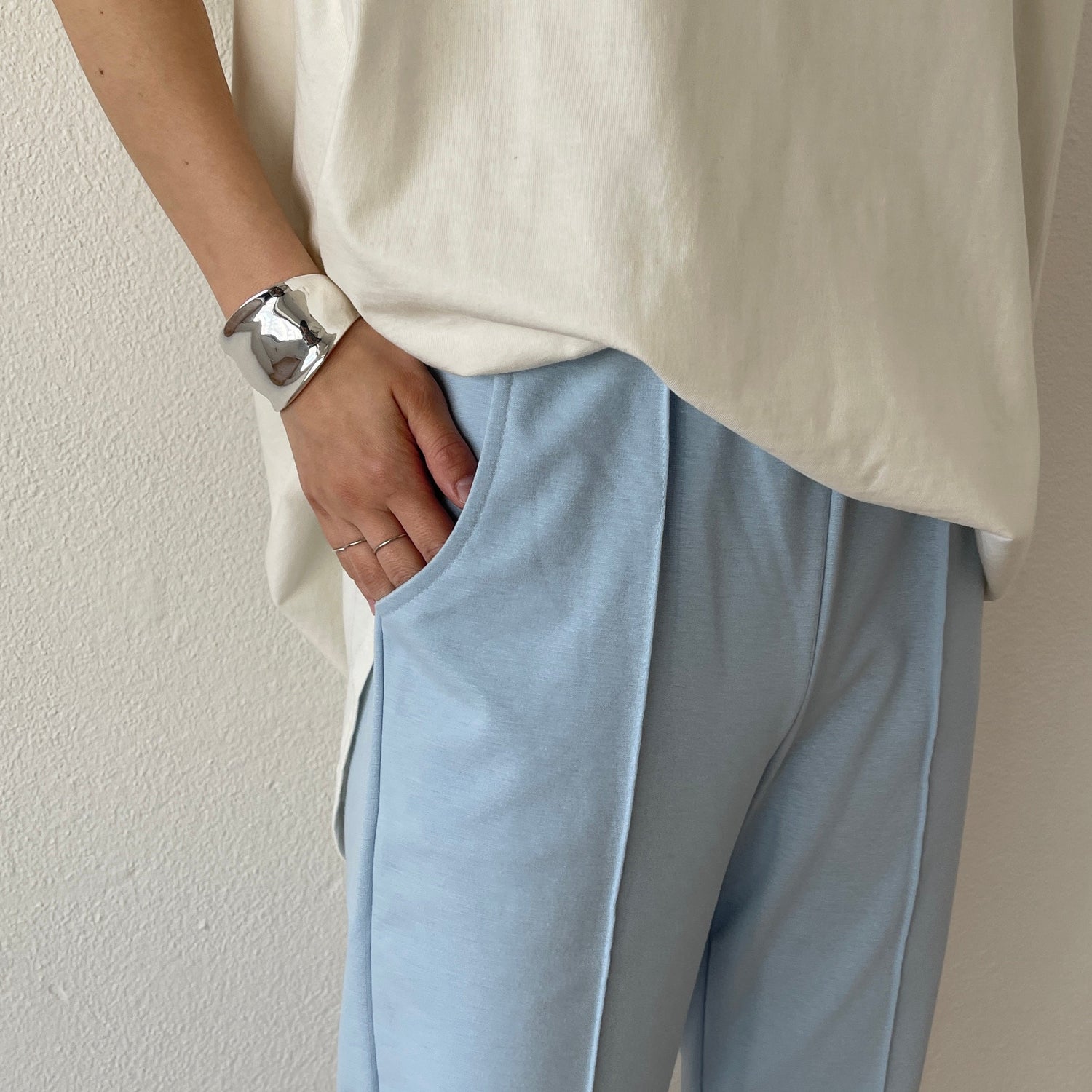 【SAMPLE】center line relax sweat pants / sky blue
