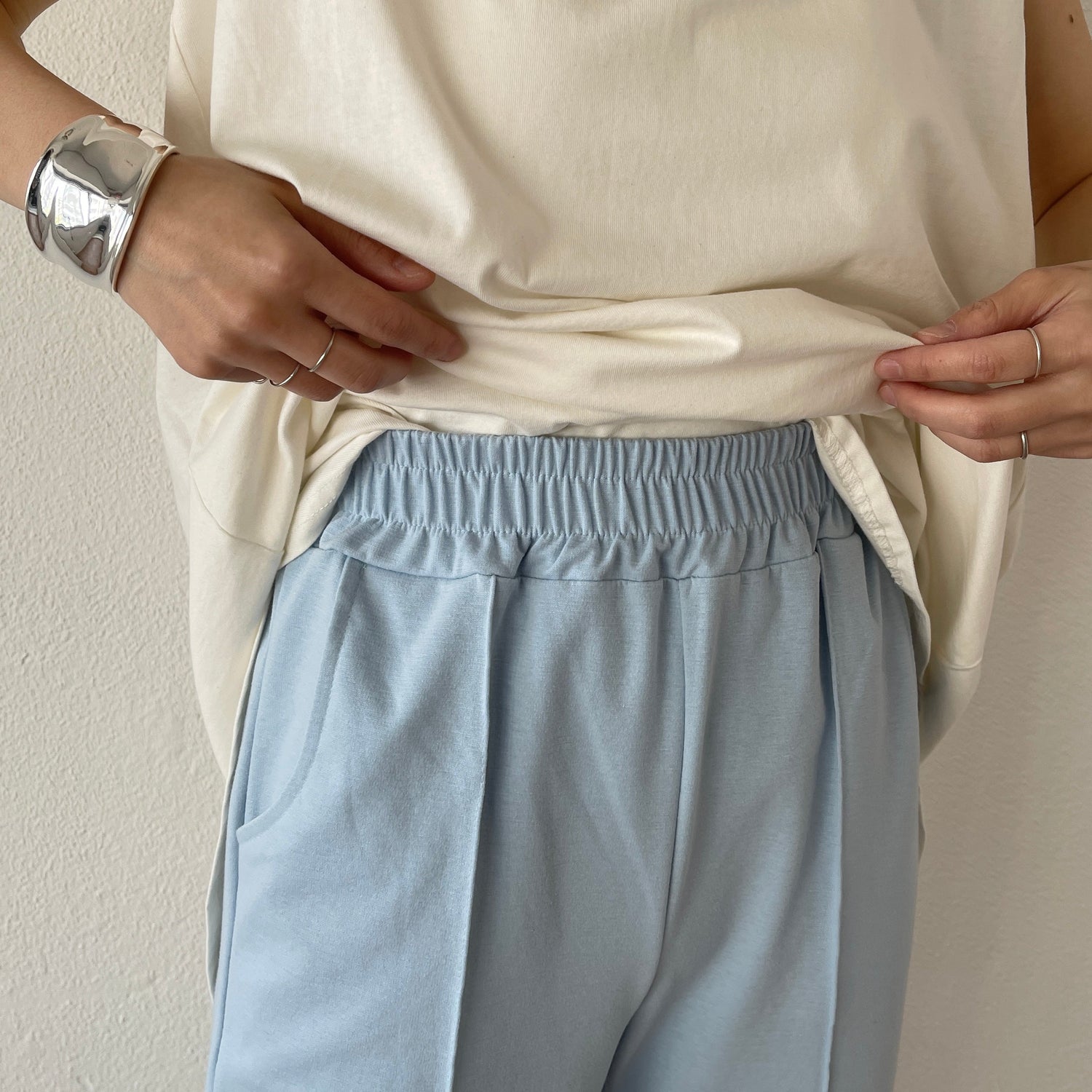 【SAMPLE】center line relax sweat pants / sky blue