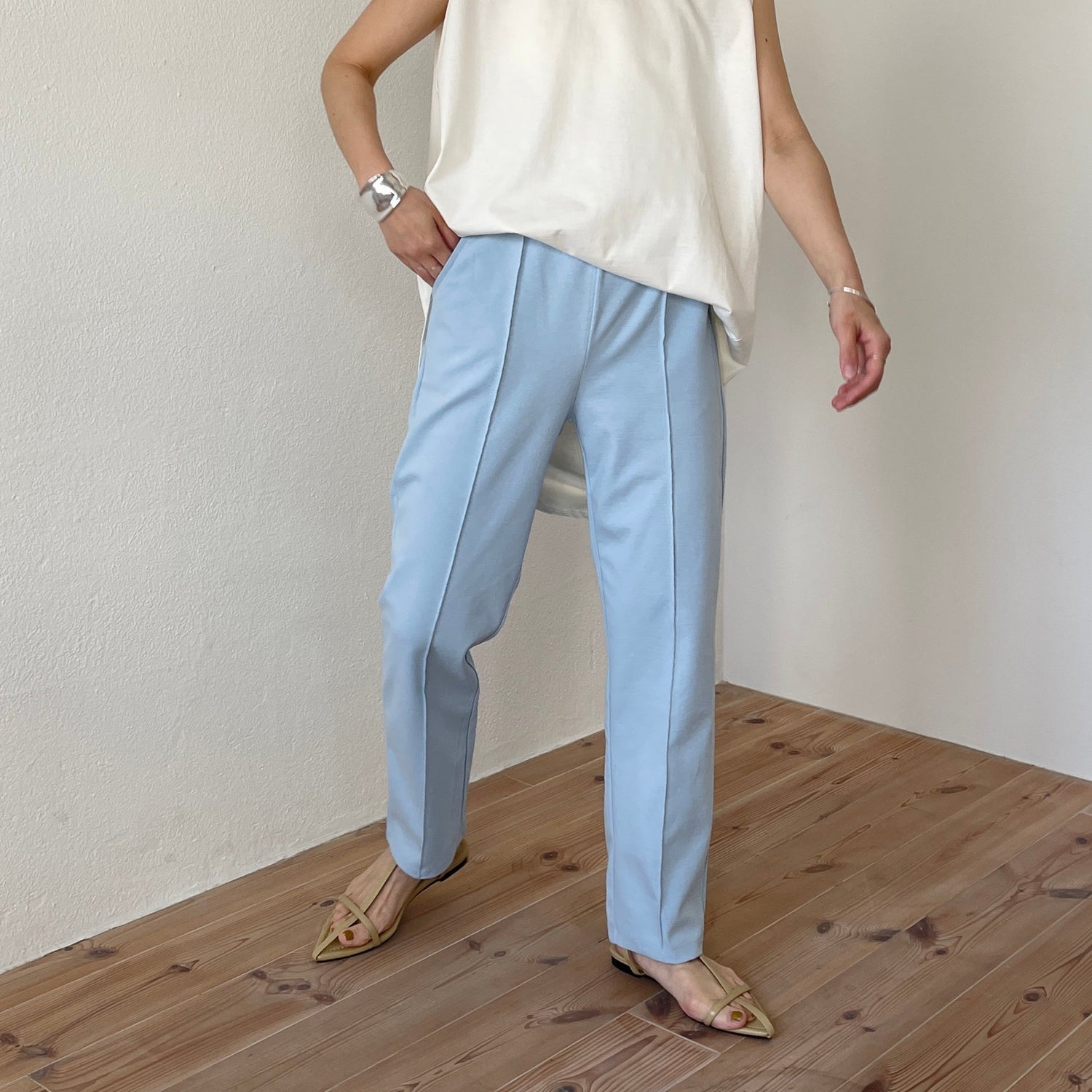 【SAMPLE】center line relax sweat pants / sky blue