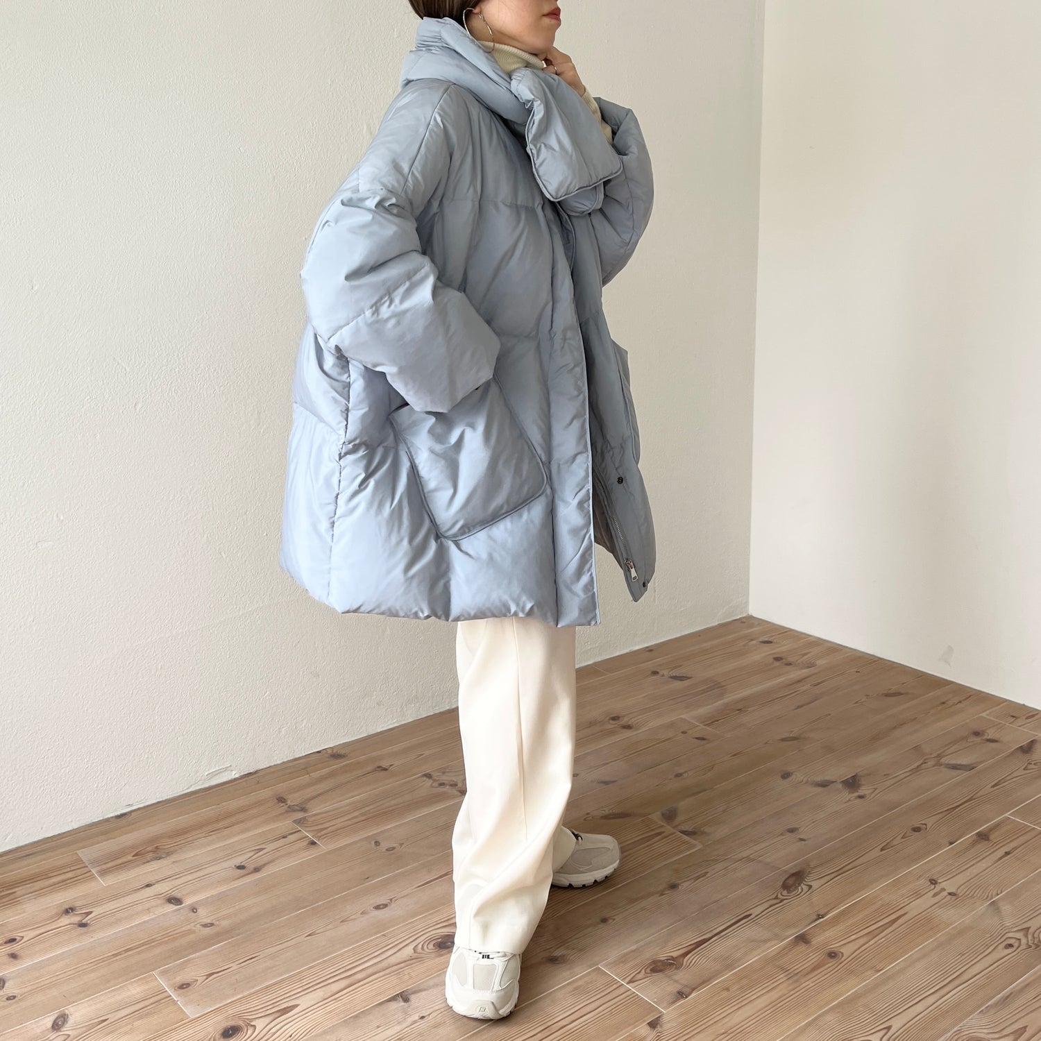 perfect silhouette down coat muffler set / blue （パーフェクトシルエットダウンコートマフラーセット /  ベージュ） | wee9s | ウィークス オフィシャル通販サイト