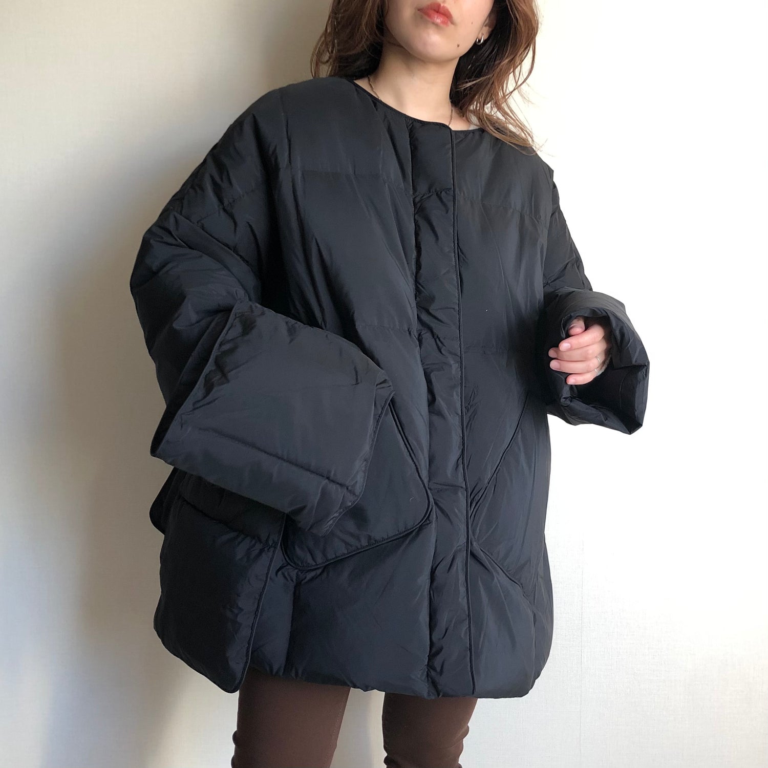 perfect silhouette down coat muffler set / black