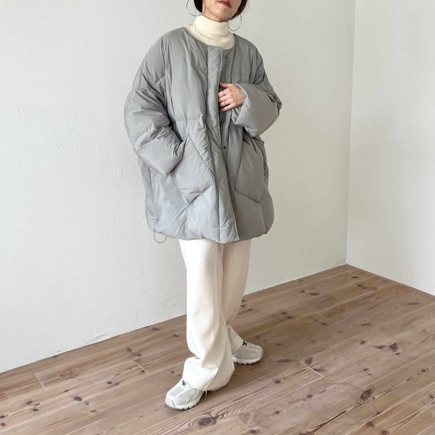 perfect silhouette down coat muffler set / khaki