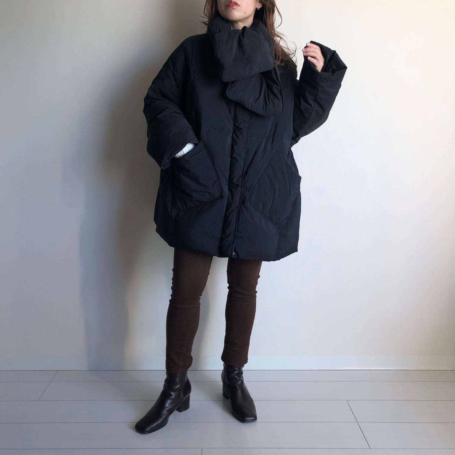 perfect silhouette down coat muffler set / black