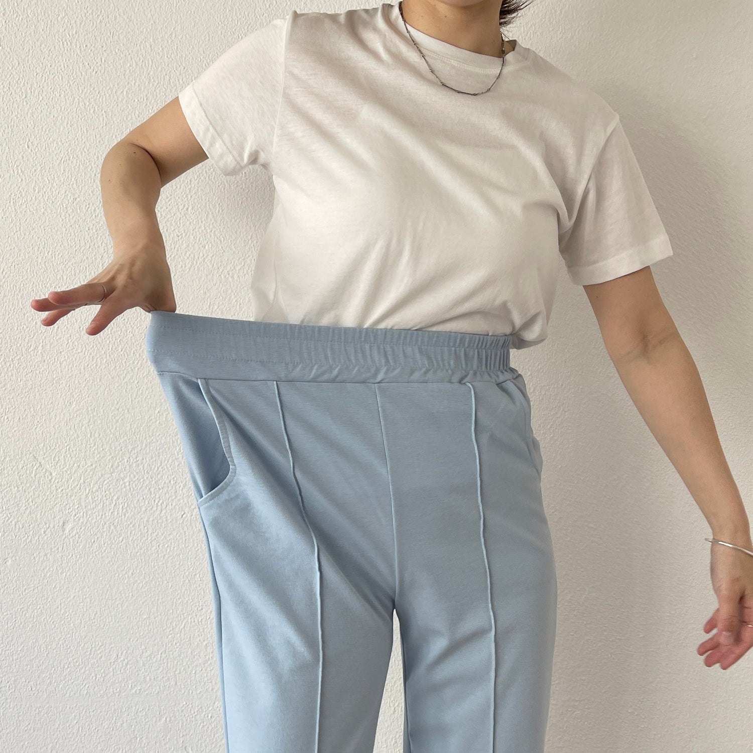 【SAMPLE】center line relax sweat pants / sky blue