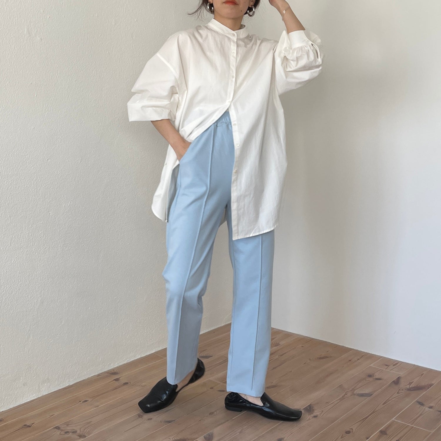 【SAMPLE】center line relax sweat pants / sky blue