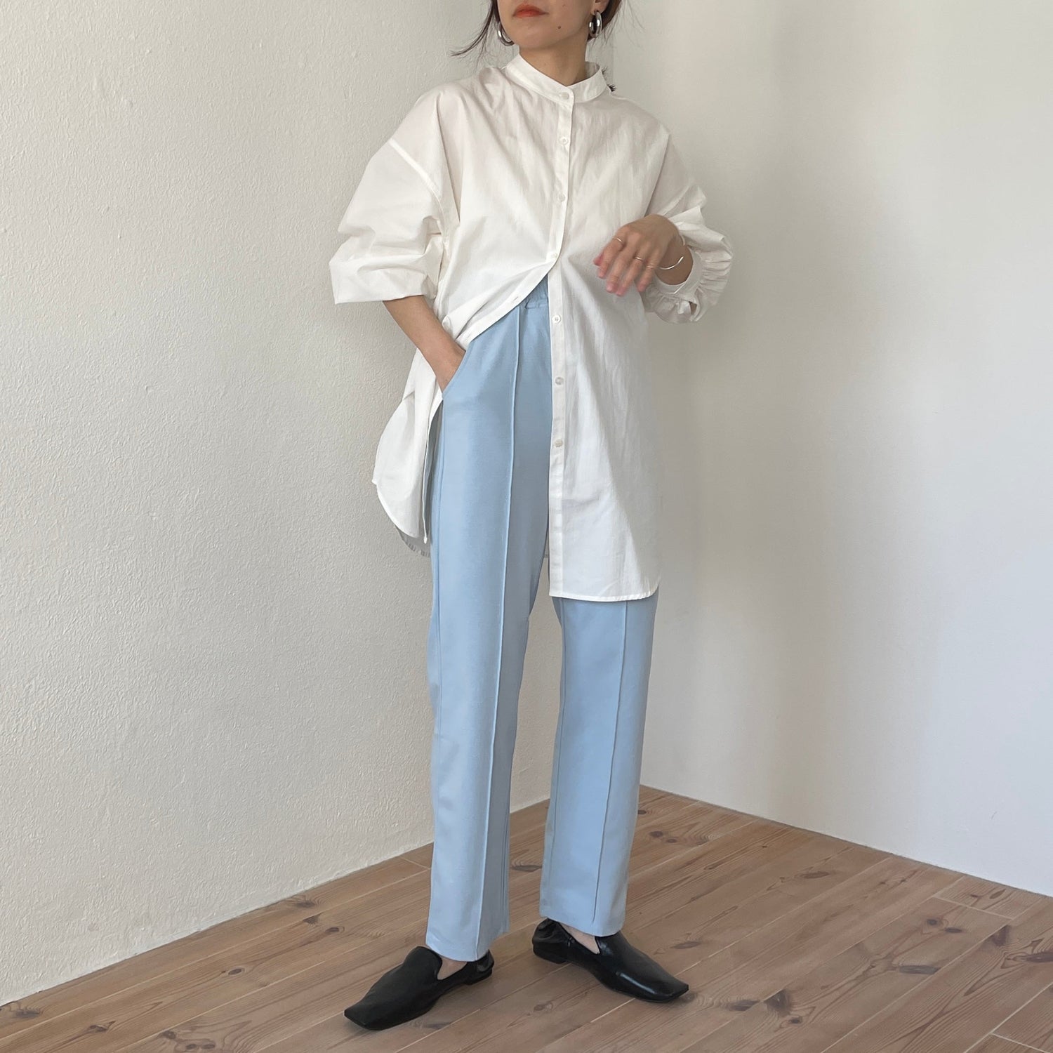 【SAMPLE】center line relax sweat pants / sky blue