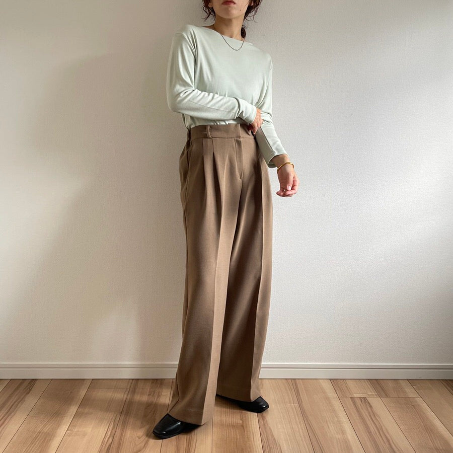 high waist tuck wide pants / brown