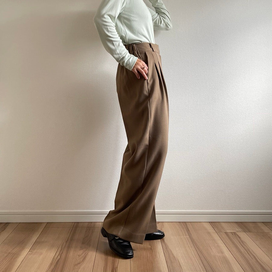 high waist tuck wide pants / brown （ハイウエストタックワイド
