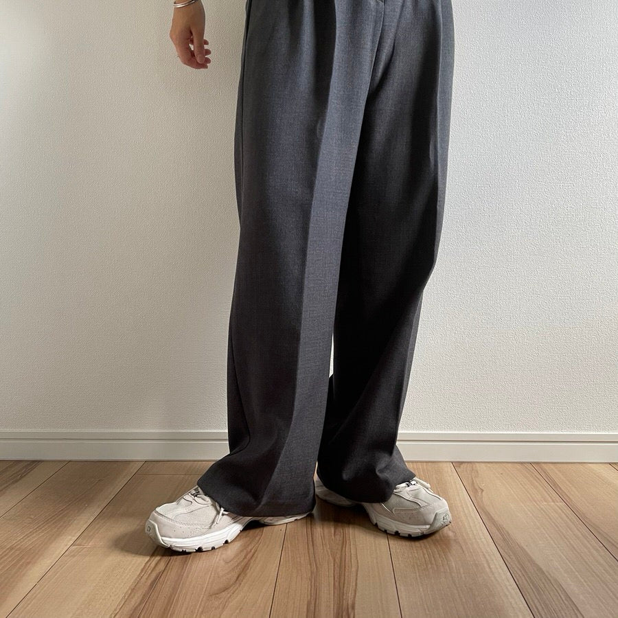 high waist tuck wide pants / charcoal （ハイウエストタックワイド