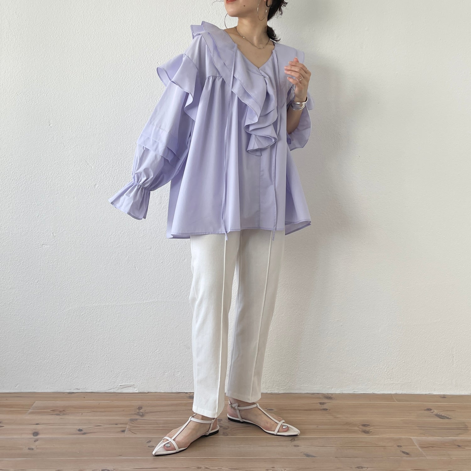 big collar frill blouse / lavender （ビッグカラーフリルブラウス 