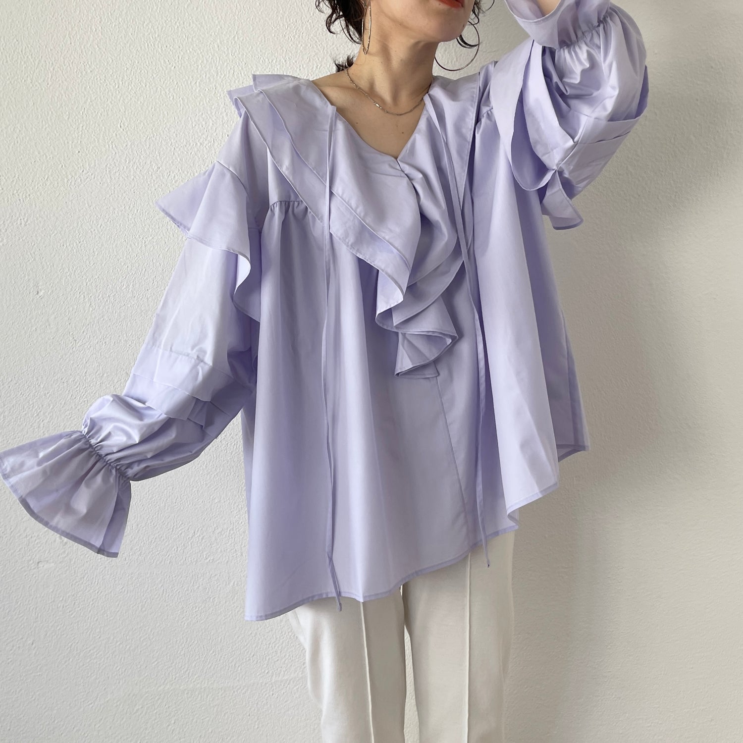 big collar frill blouse / lavender （ビッグカラーフリルブラウス
