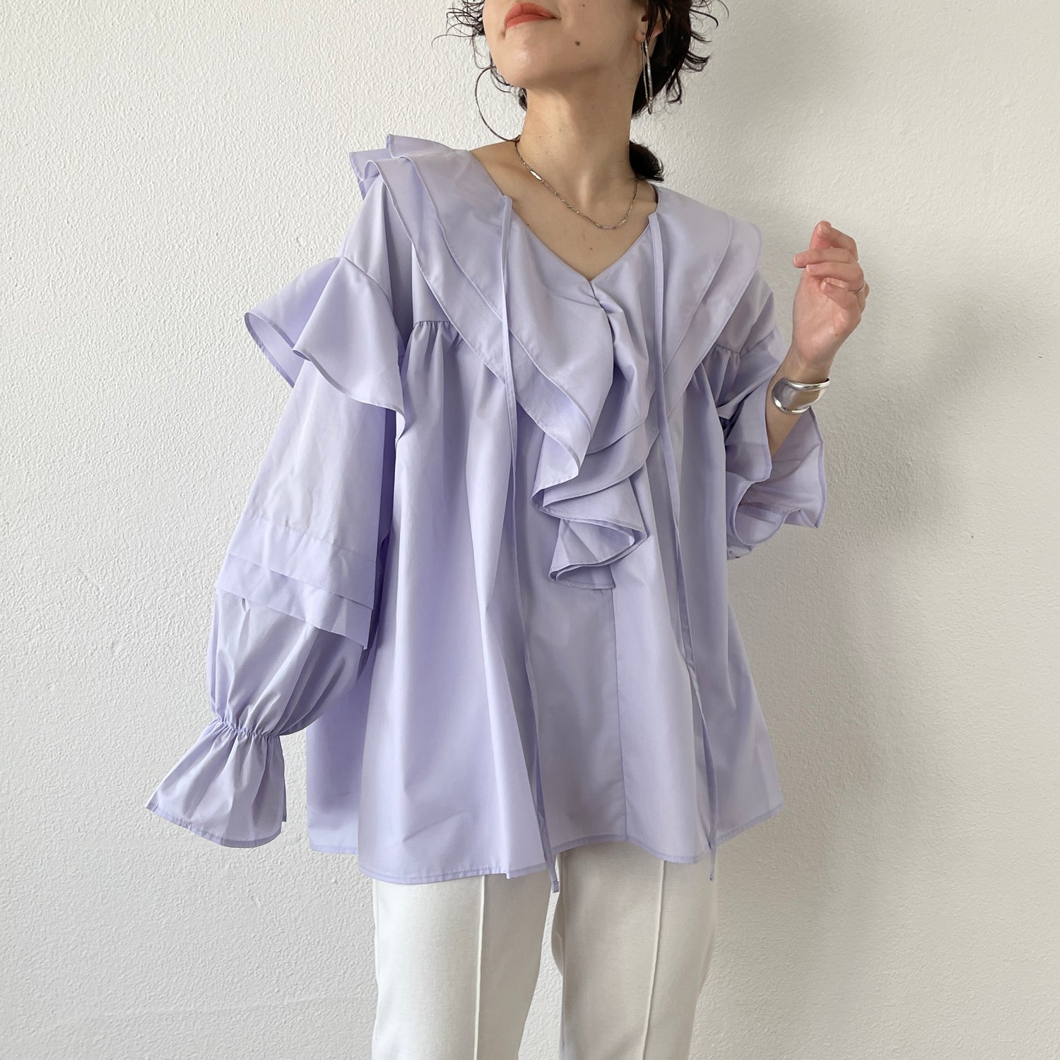 big collar frill blouse / lavender （ビッグカラーフリルブラウス