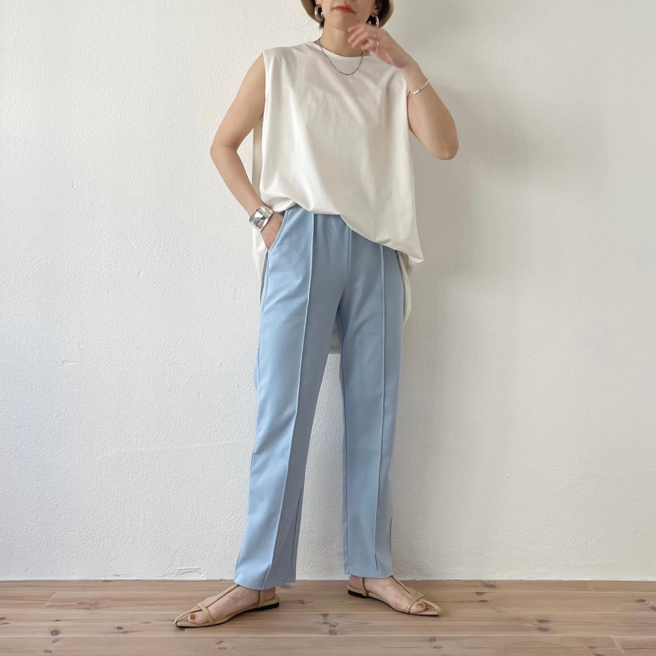 【SAMPLE】center line relax sweat pants / sky blue