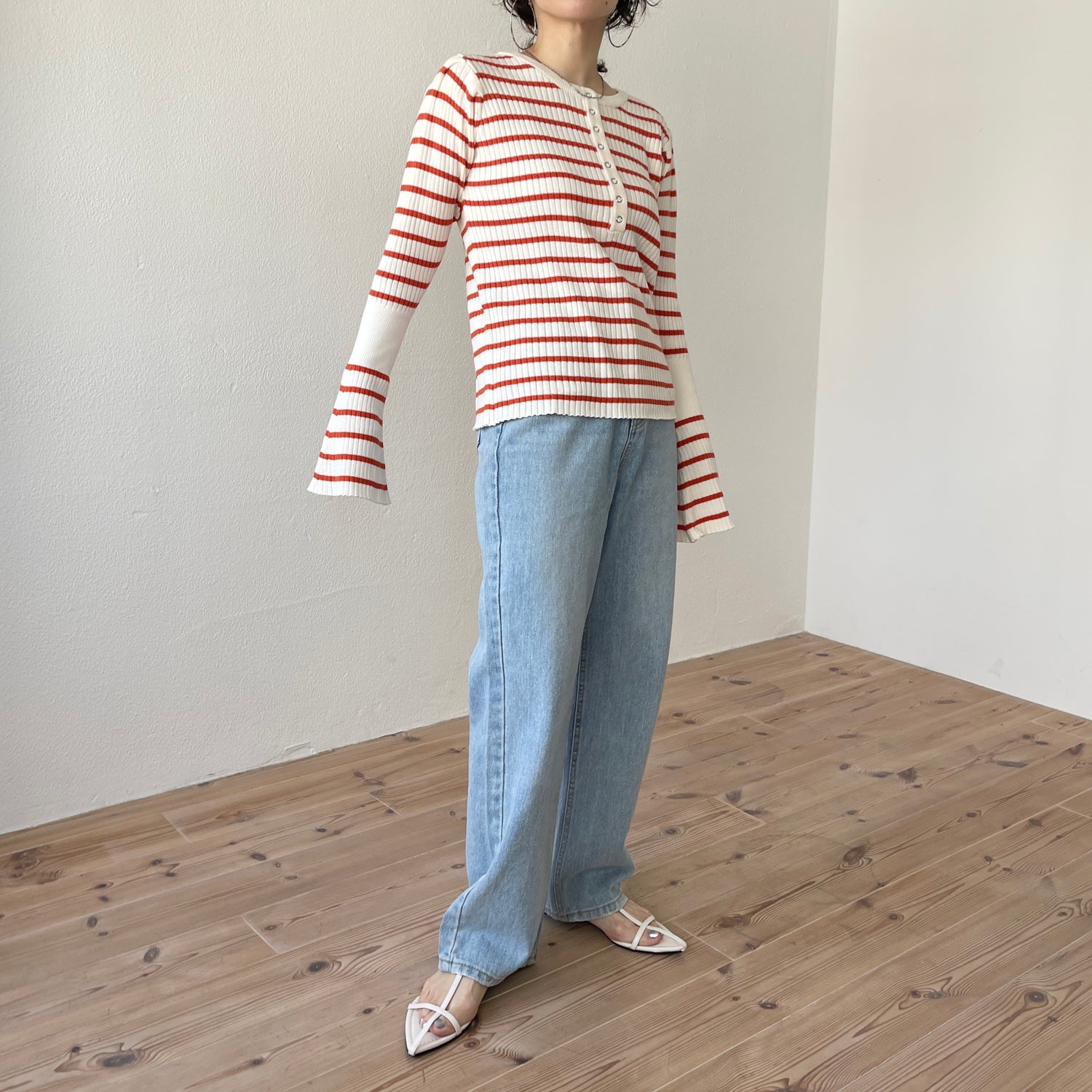 flare sleeve knit po / orange