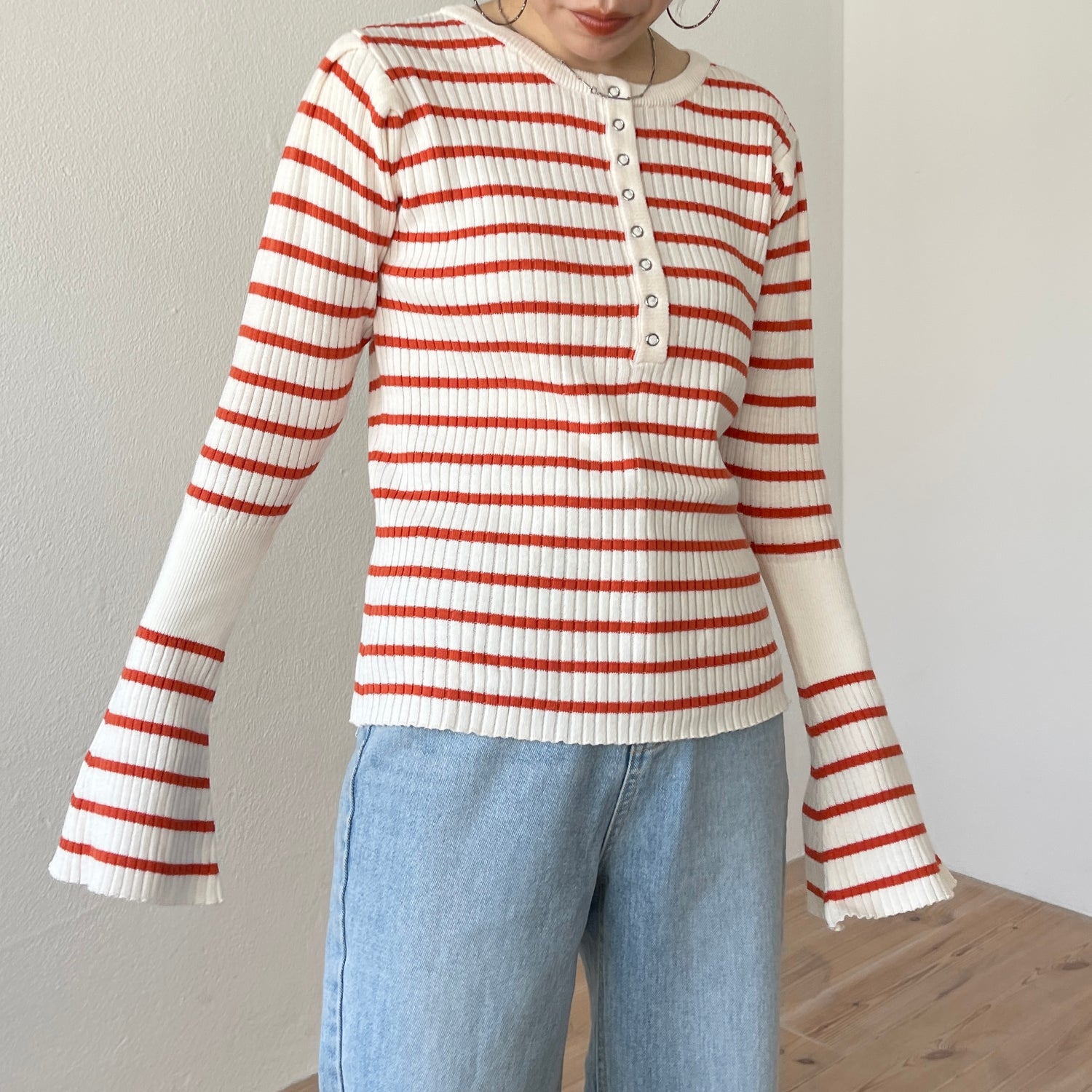 flare sleeve knit po / orange