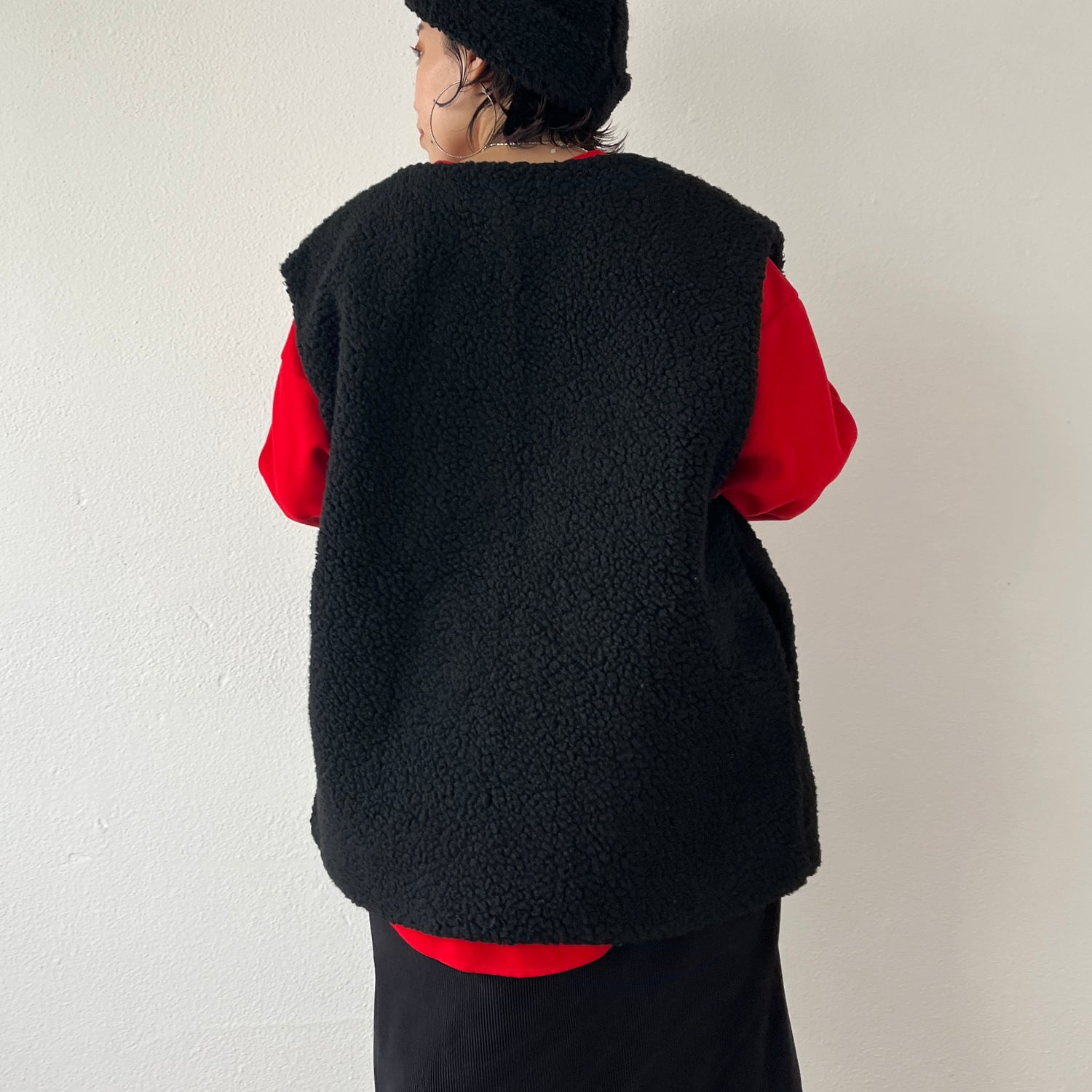 【2点SET】quilting liner coat + boa vest set / black