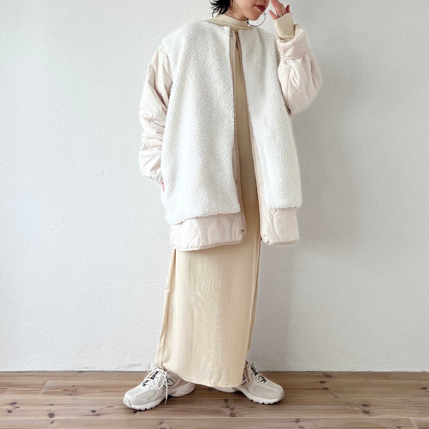 SAMPLE】【2点SET】quilting liner coat + boa vest set / ivory