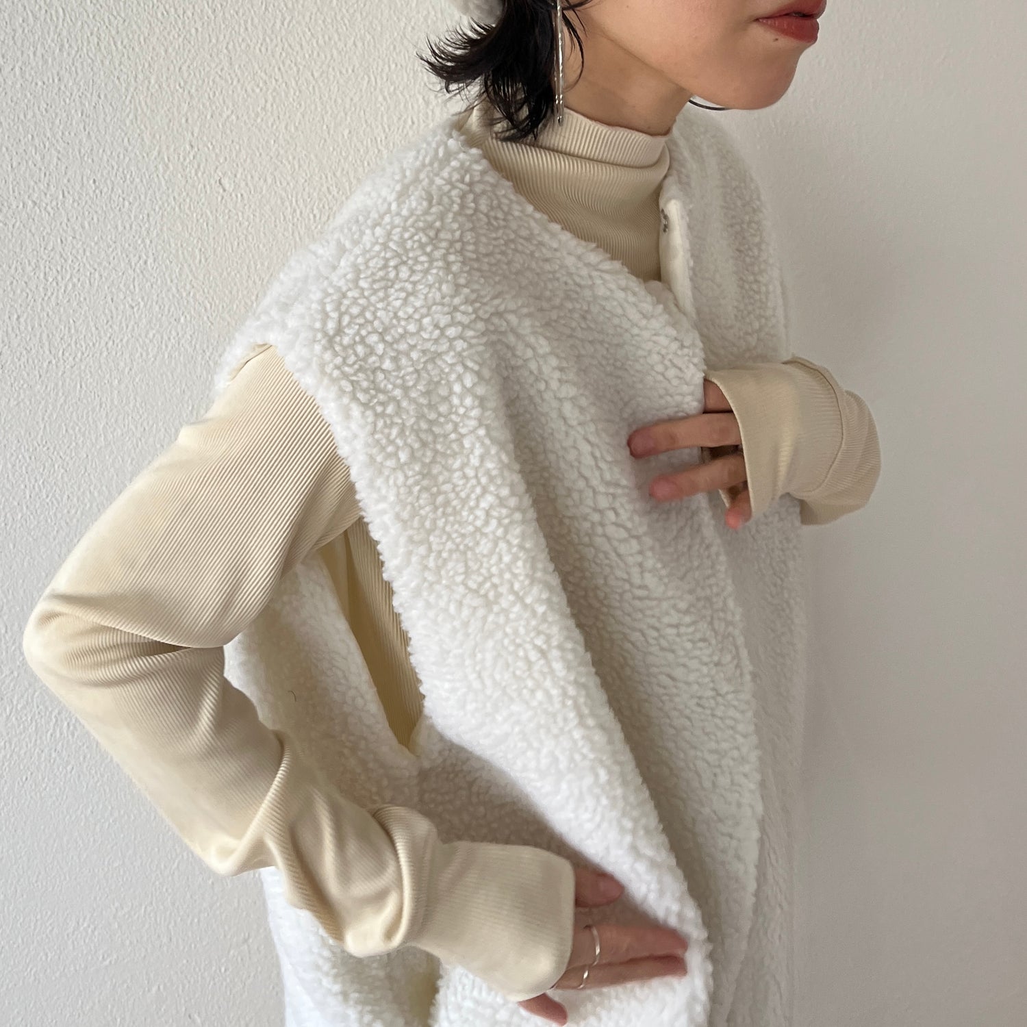 【2点SET】quilting liner coat + boa vest set / ivory