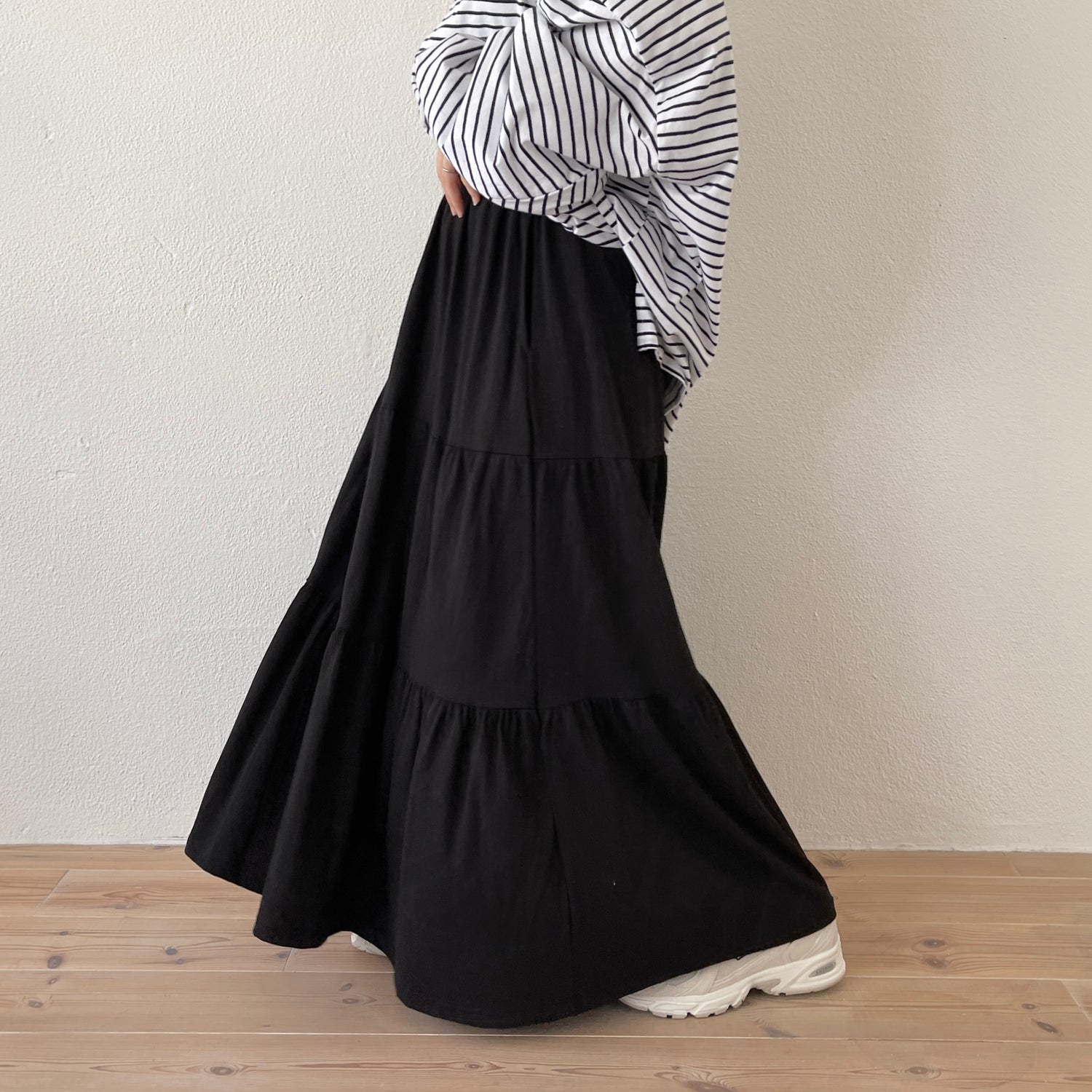 vintage like cotton flare skirt / black