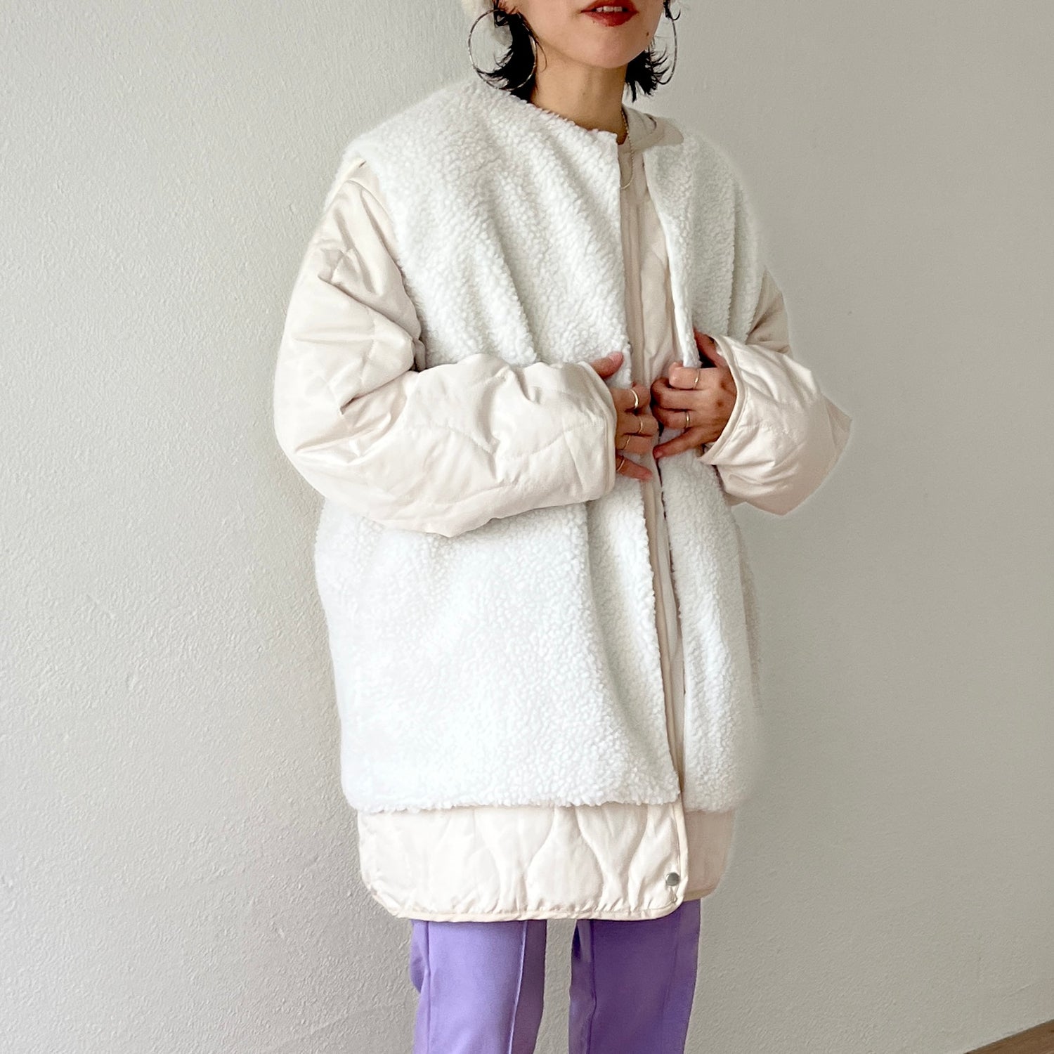 【2点SET】quilting liner coat + boa vest set / ivory