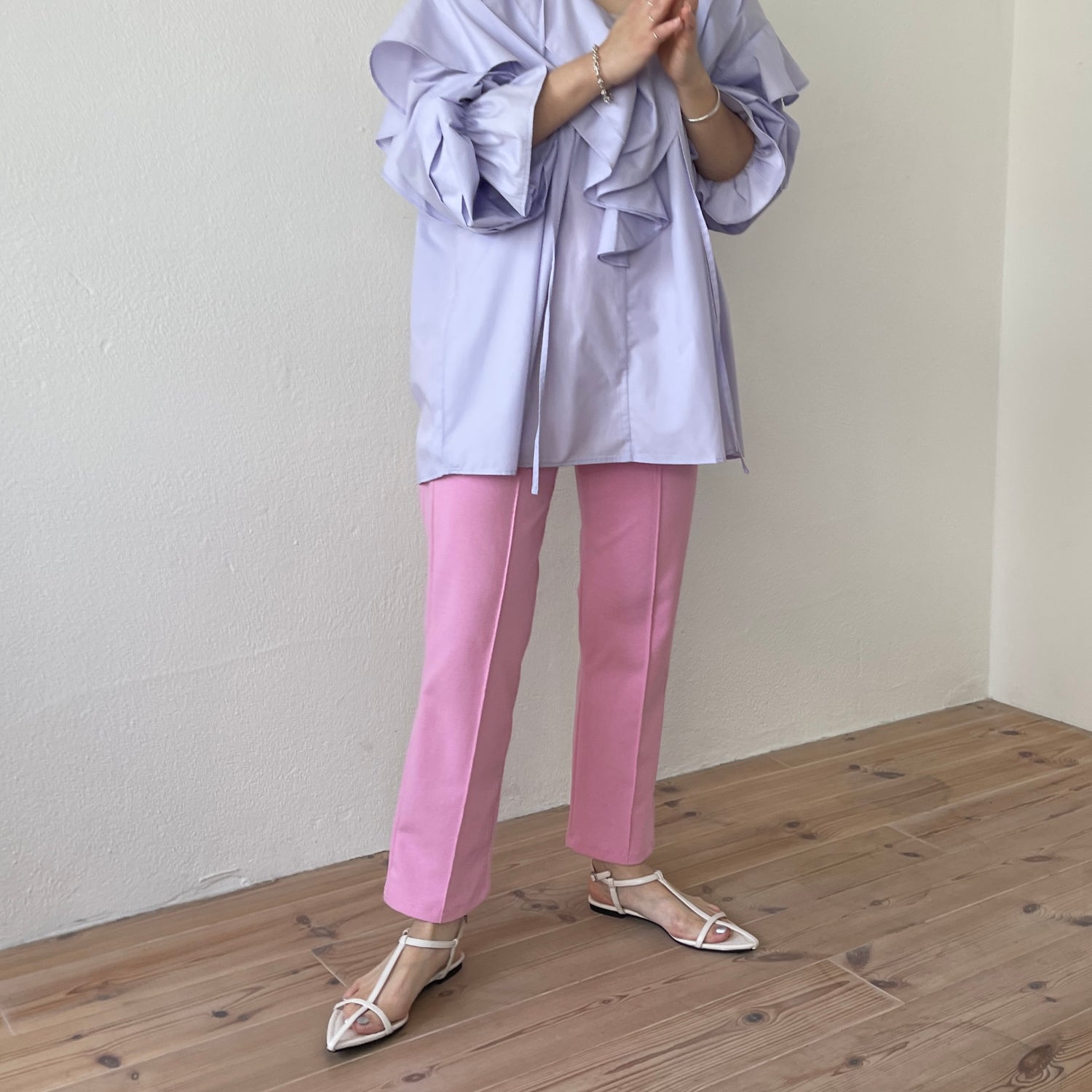 【SAMPLE】center line relax sweat pants / baby pink