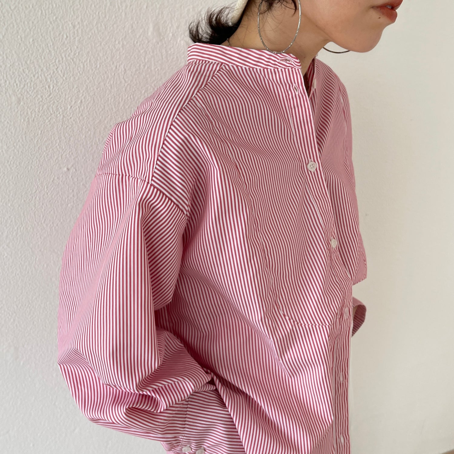 over size stripe shirt / red
